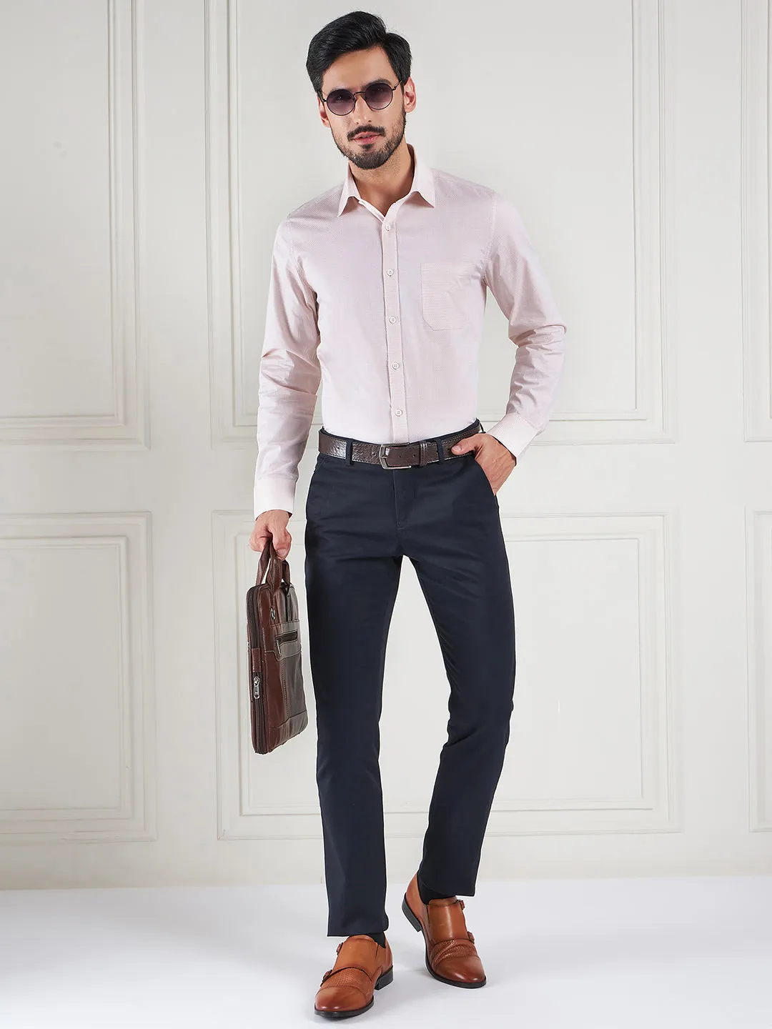 Regular Fit Geometric Peach Shirt For Men