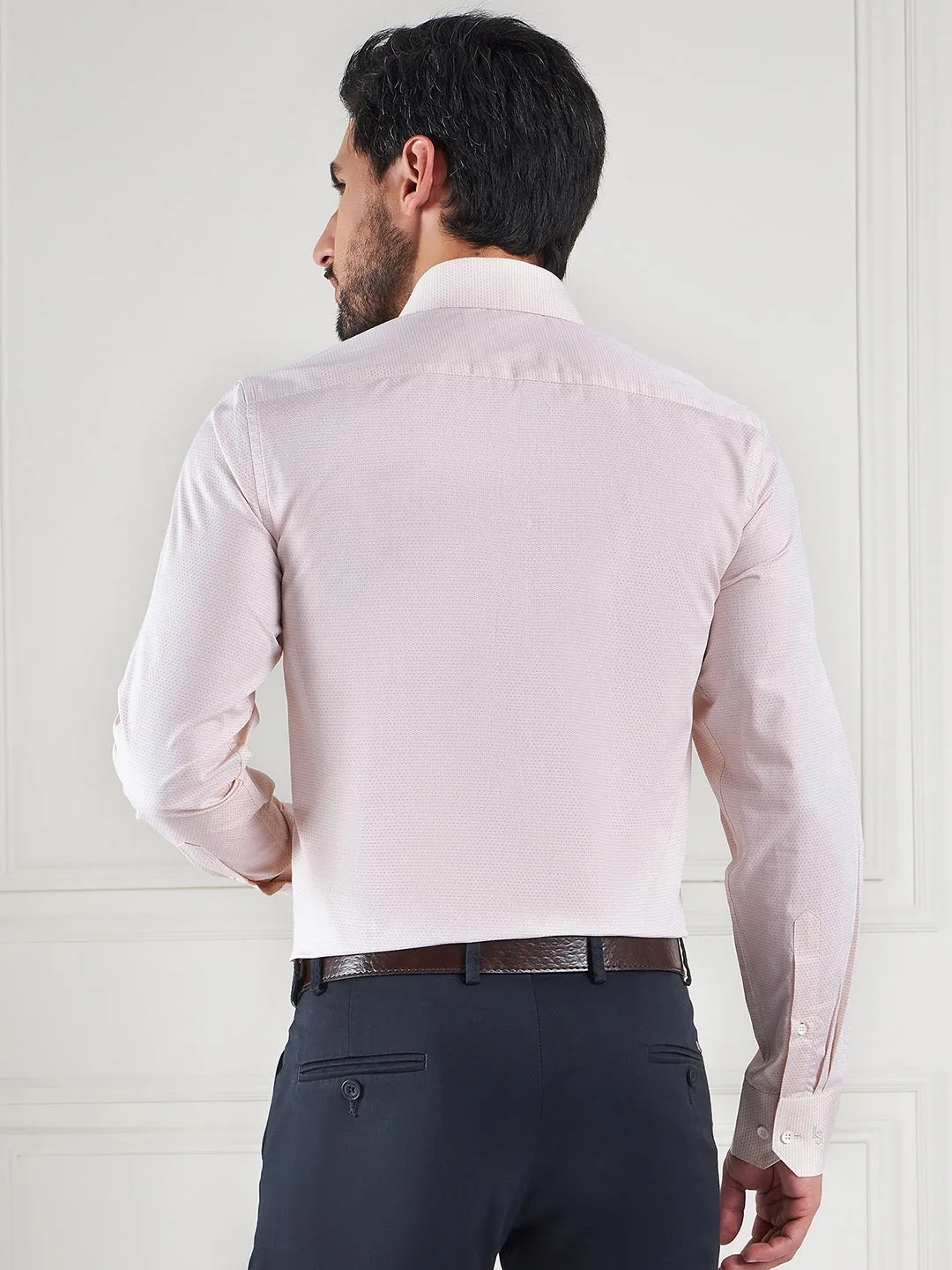 Regular Fit Geometric Peach Shirt For Men