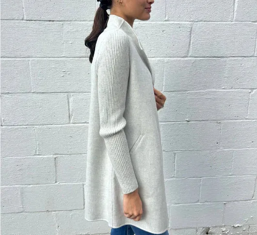 Rib Sleeve Cashmere Coat in Seapine or Whisper