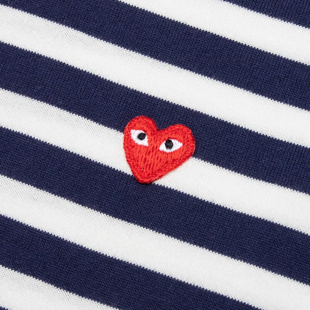 Small Red Heart Striped L/S T-Shirt - Navy/White