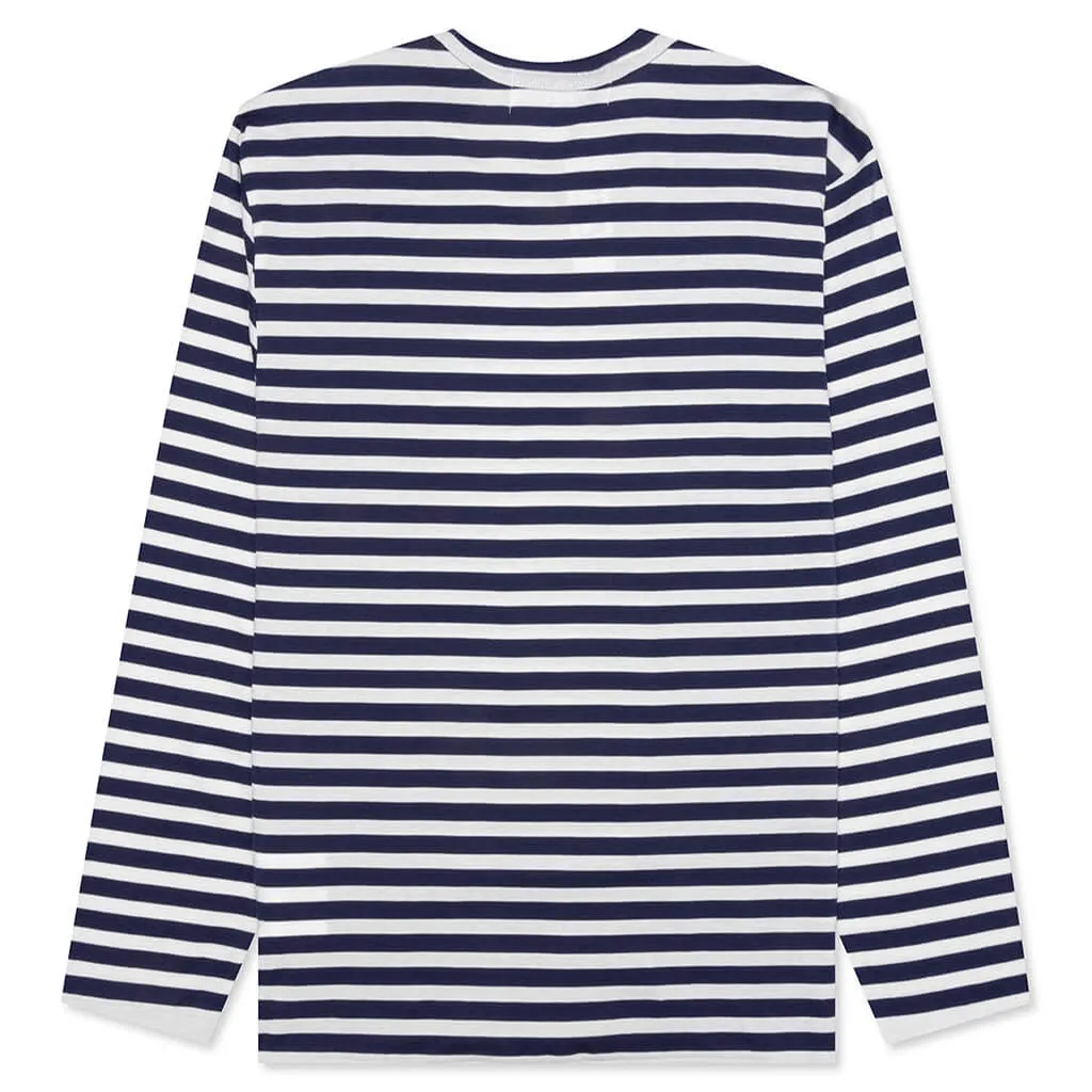 Small Red Heart Striped L/S T-Shirt - Navy/White