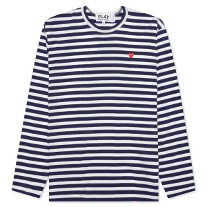 Small Red Heart Striped L/S T-Shirt - Navy/White