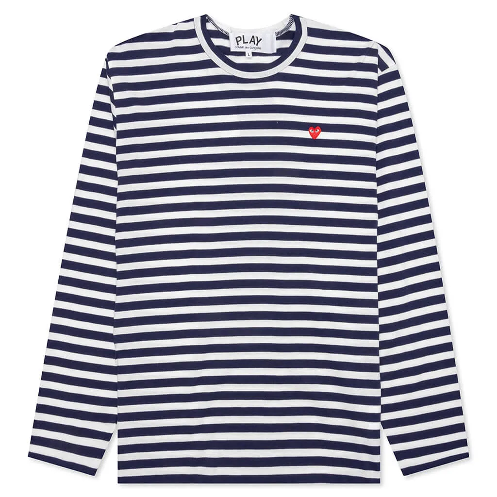 Small Red Heart Striped L/S T-Shirt - Navy/White