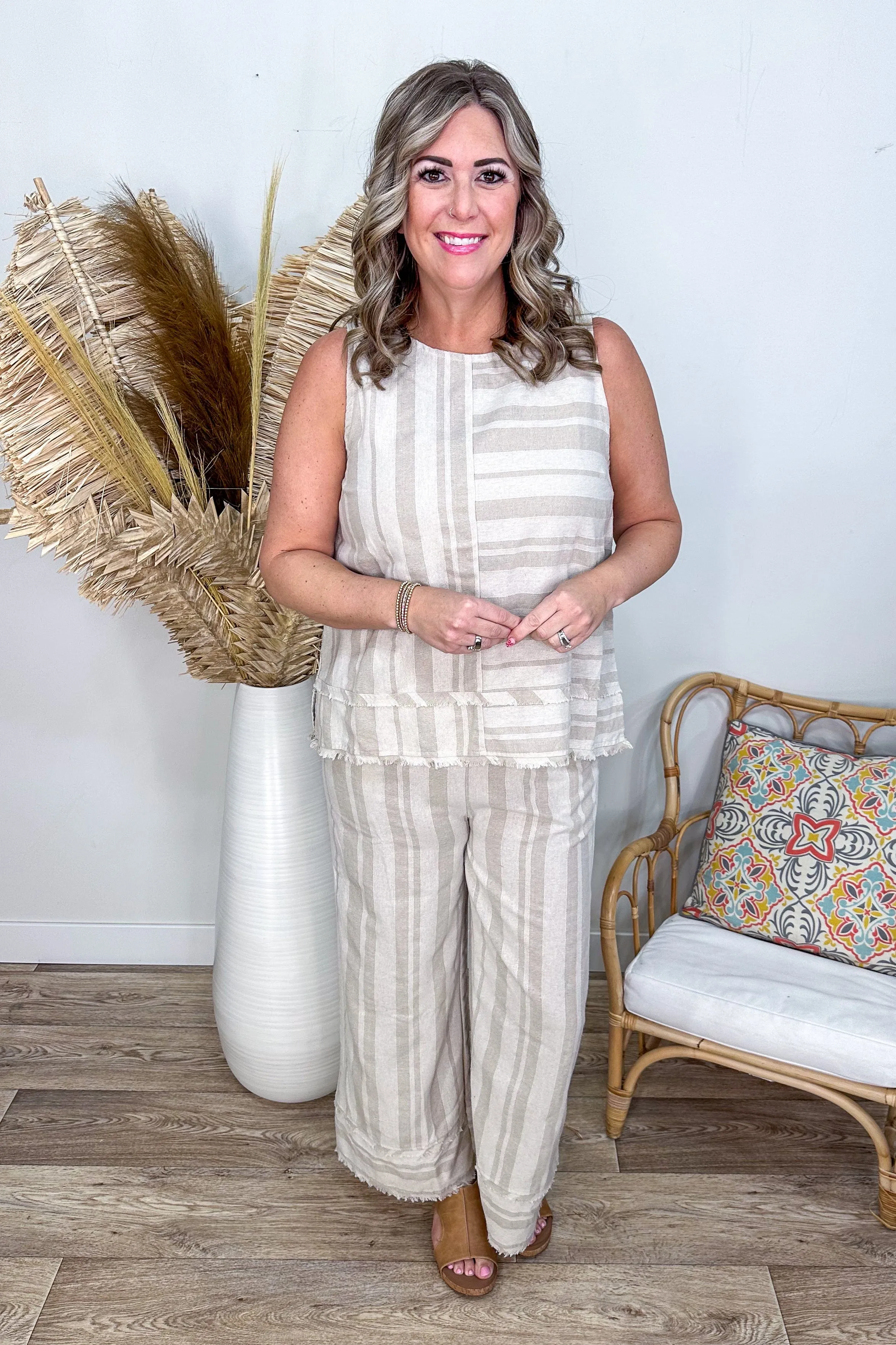 Taupe Stripe Wide Leg Pants