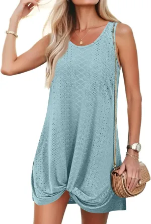 V-Neck Summer Casual Beach Mini Dress for Women 2025 Vacation Women's Sleeveless Pleated Ruffle Sundress