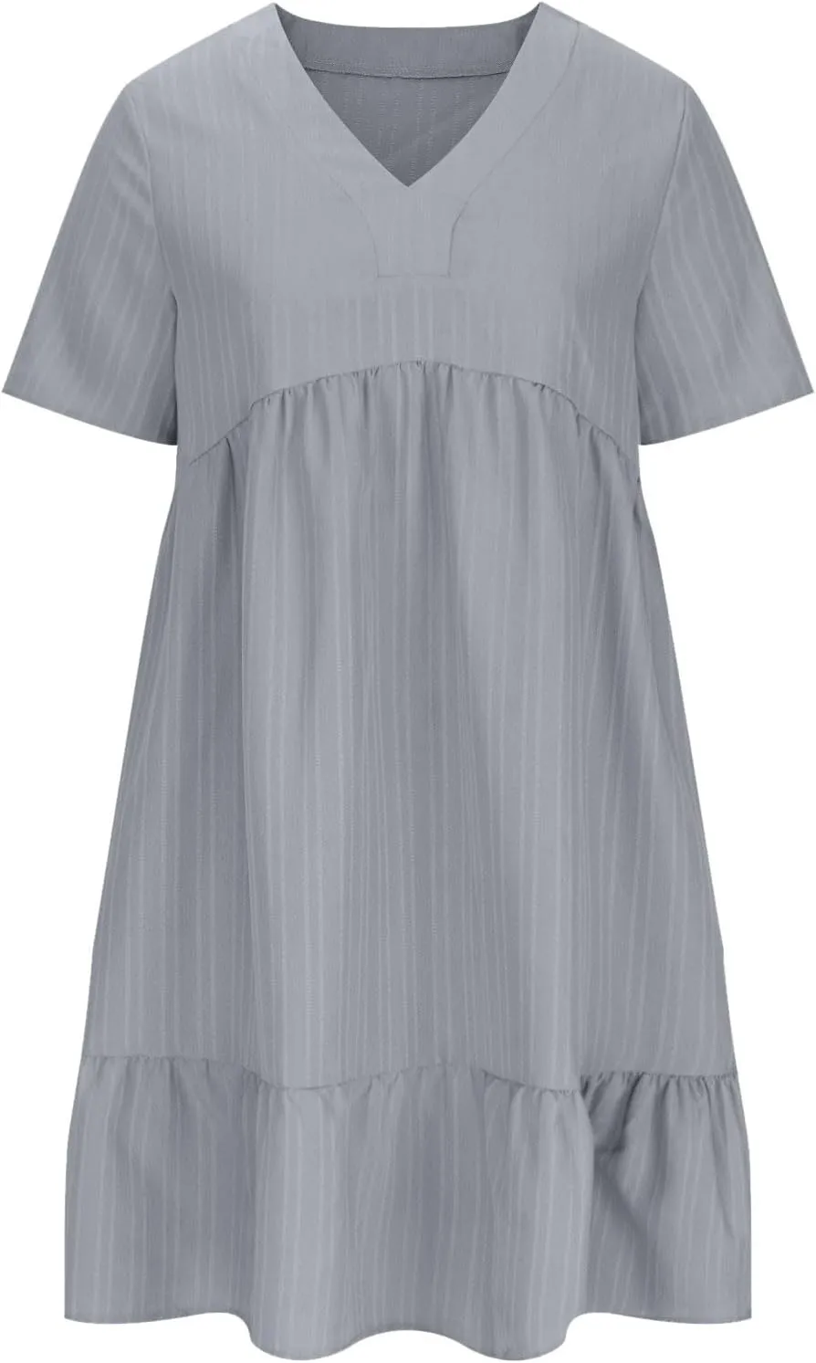 Vacation Dresses for Women 2025 Summer Loose Fit V Neck Short Sleeve Mini Dress Flowy Pleated Ruffle Hem Dress