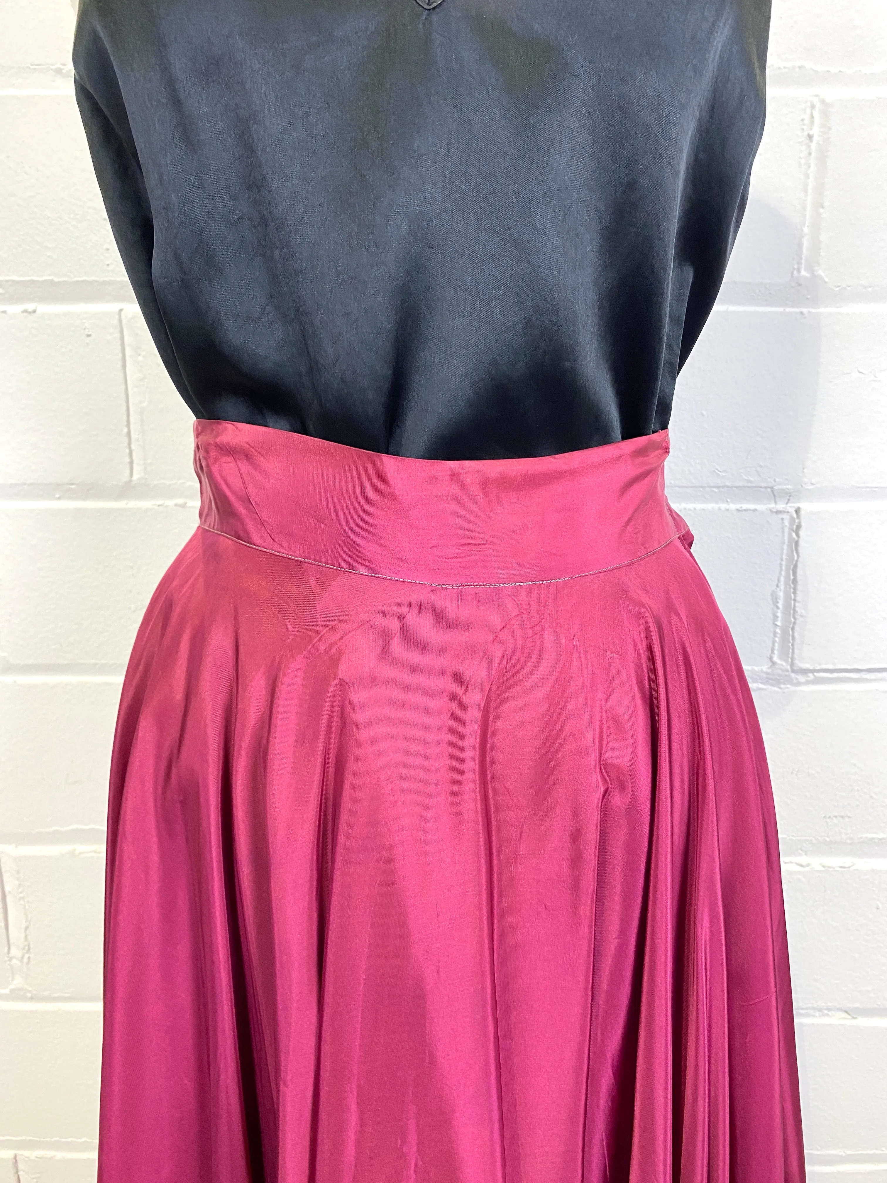 Vintage 1940s Magenta Taffeta Circle Maxi Skirt, W26"