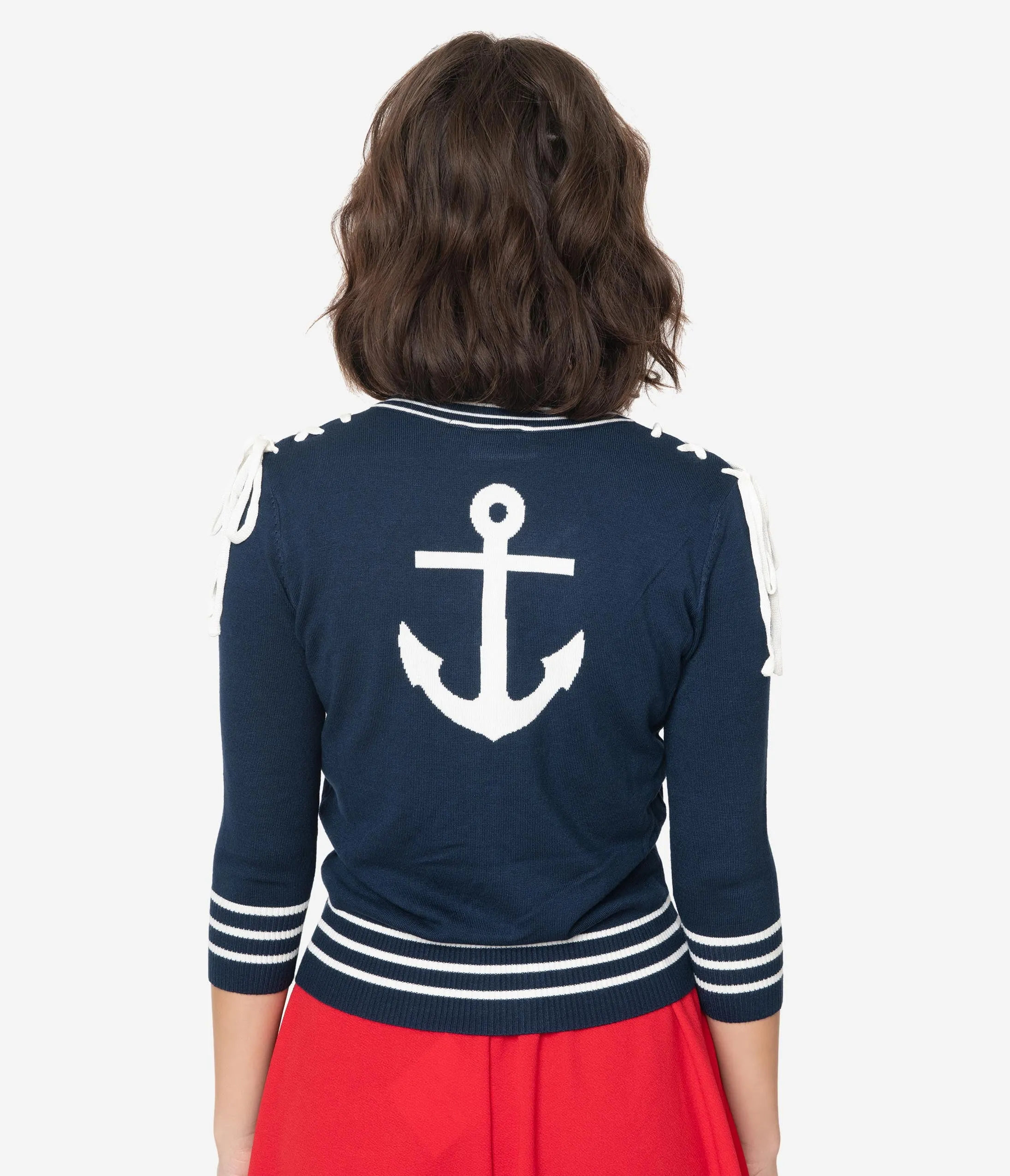 Voodoo Vixen Navy Nautical Sail Away Anchor Cardigan