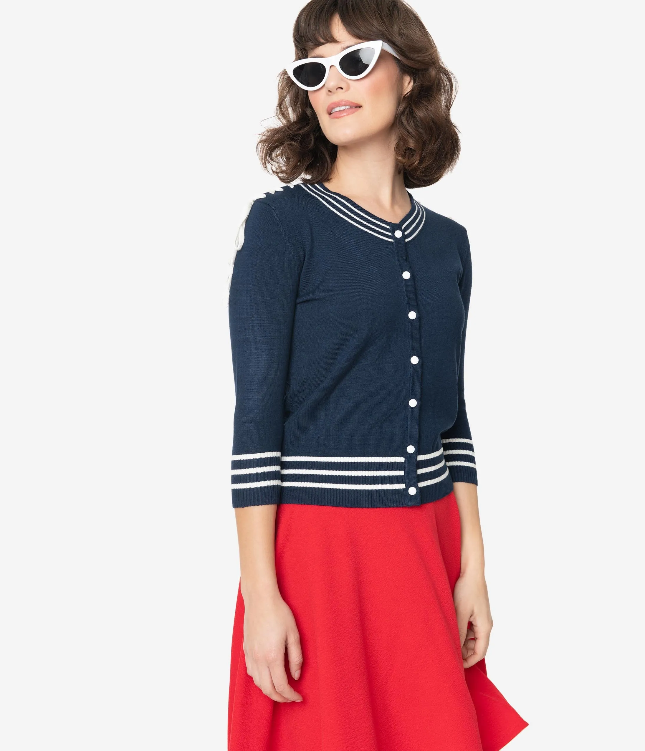 Voodoo Vixen Navy Nautical Sail Away Anchor Cardigan