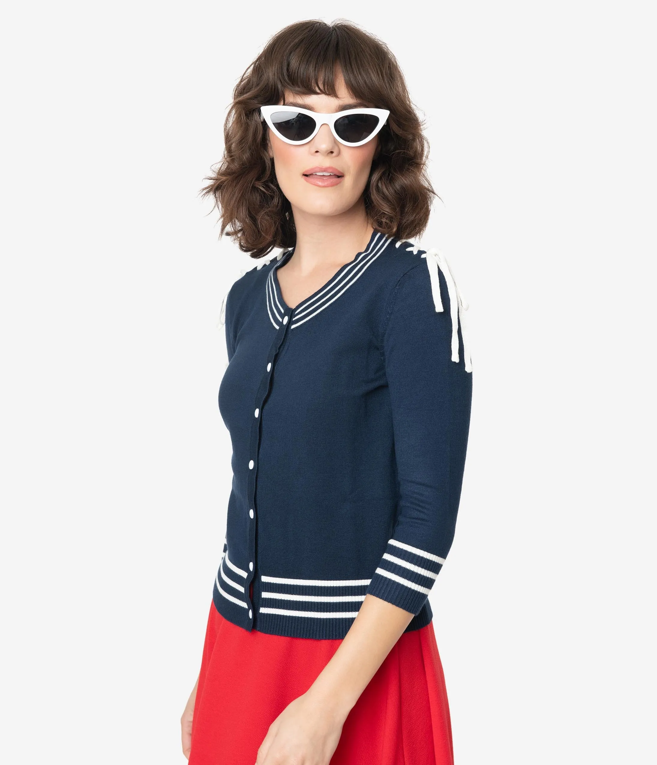 Voodoo Vixen Navy Nautical Sail Away Anchor Cardigan
