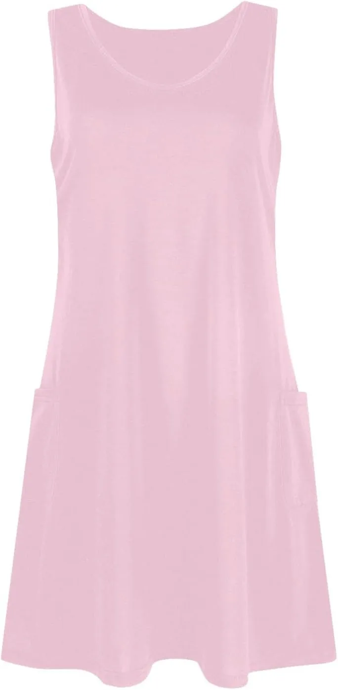 Women's Casual Sleeveless Color Block Summer Dress with Pockets Comfortable Loose Fit for Beach and Daily Wear