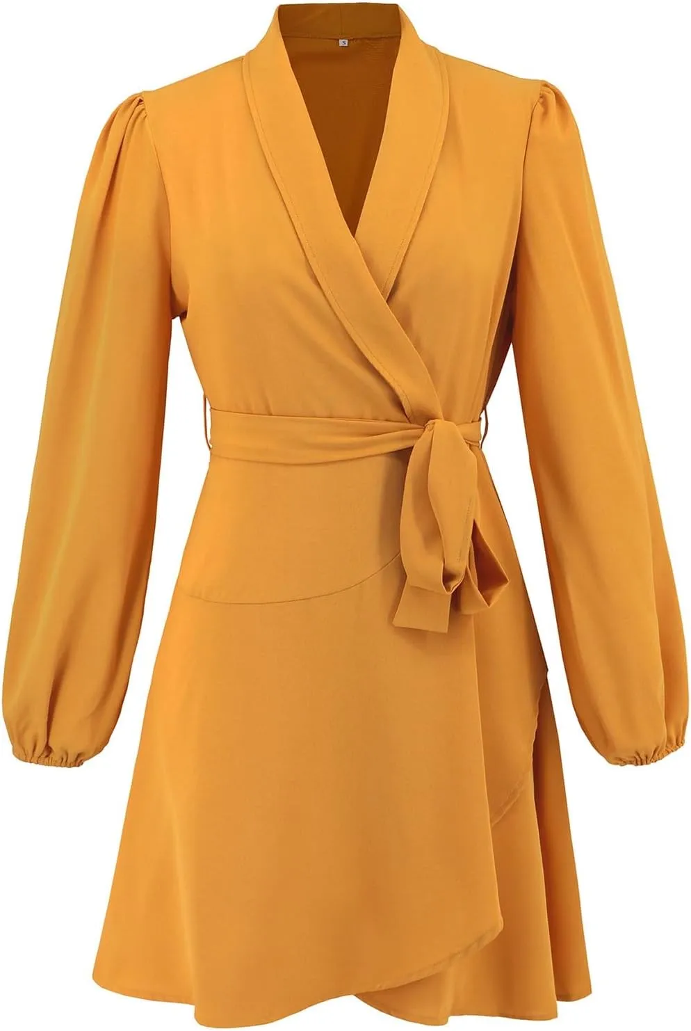 Women's Dress Deep V-Neck Waist Tie Ruffle Mini Swing Skater Dresses Elegant Long Sleeve Flowy Boho Dress