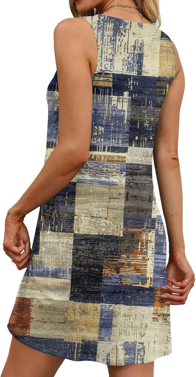 Womens Dresses Casual Summer Tank Dress Sundresses Sleeveless Short Dresses Office Spring Flowy Dress with Pocket