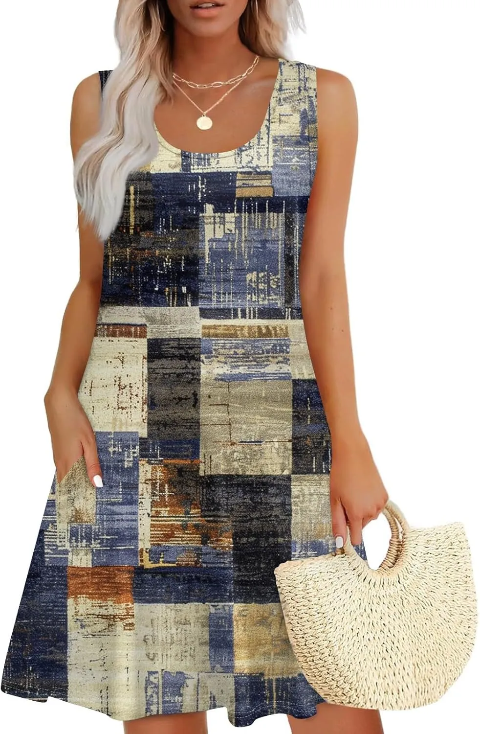 Womens Dresses Casual Summer Tank Dress Sundresses Sleeveless Short Dresses Office Spring Flowy Dress with Pocket