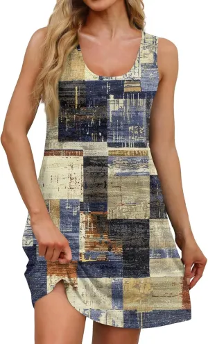 Womens Dresses Casual Summer Tank Dress Sundresses Sleeveless Short Dresses Office Spring Flowy Dress with Pocket