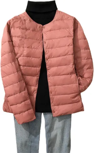 Womens Lightweight Puffer Jackets Fashion Collarless Button Down Jacket Packable Loose Winter Warm Down Coats