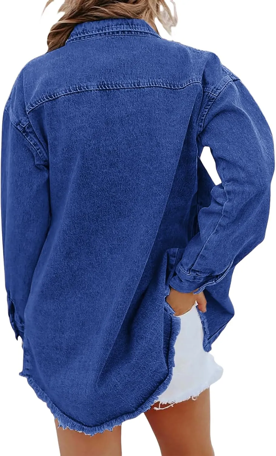 Womens Oversized Denim Jacket Casual Long Boyfriend Button Down Distressed Jean Jacket Fall Shacket Jacket
