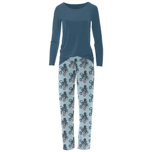 Women's Print Bamboo Long Sleeve Loosey Goosey Tee & Pajama Pants Set - Spring Sky Octopus Anchor