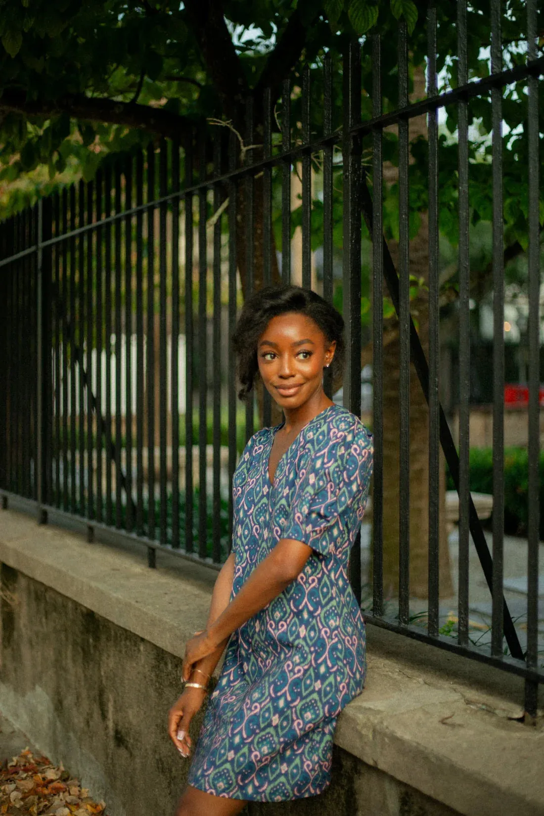 Ws V-Neck Puff Sleeve Dress Navy Ikat