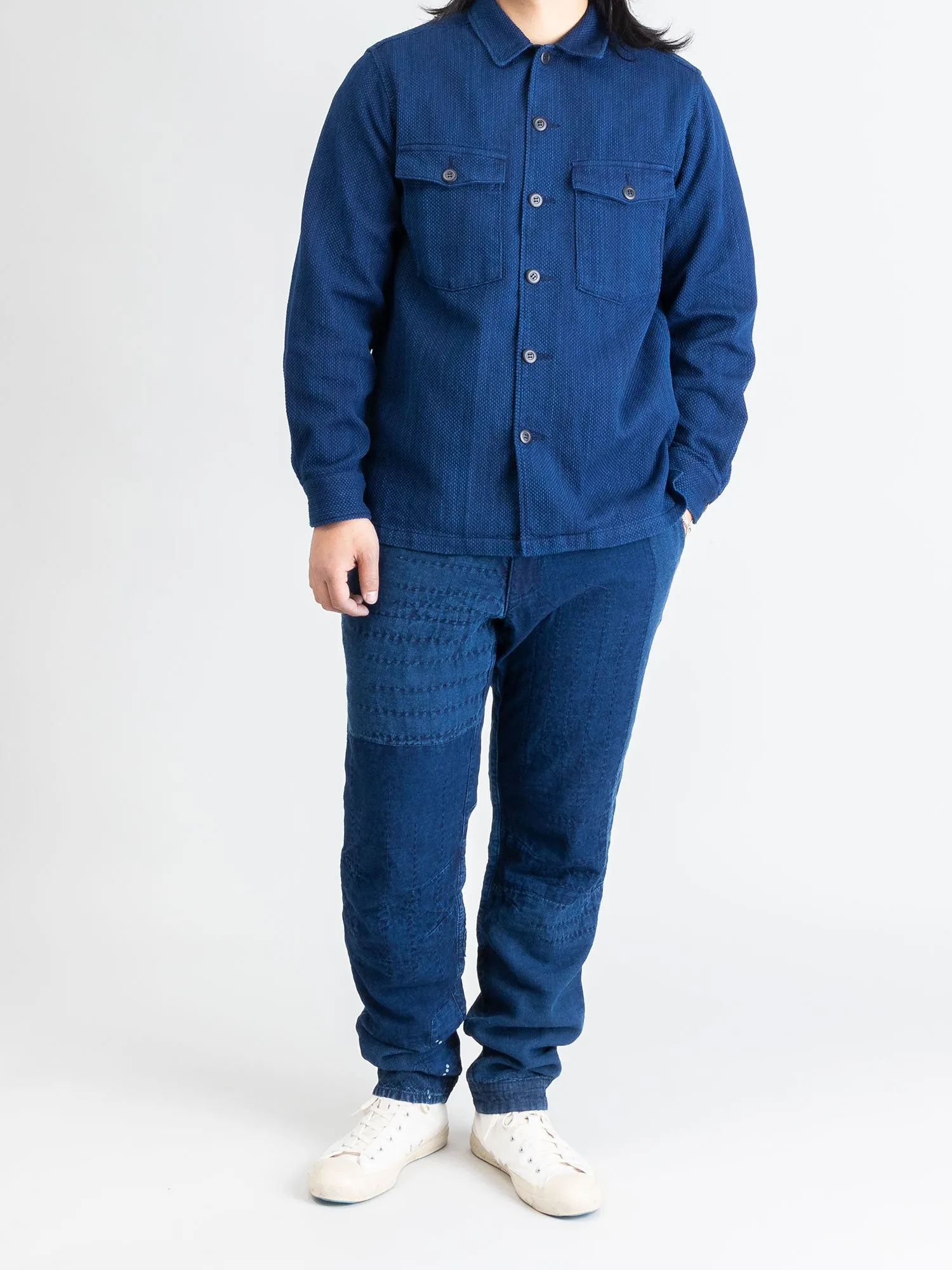 Yarn Dyed Sashiko Overshirt in Indigo