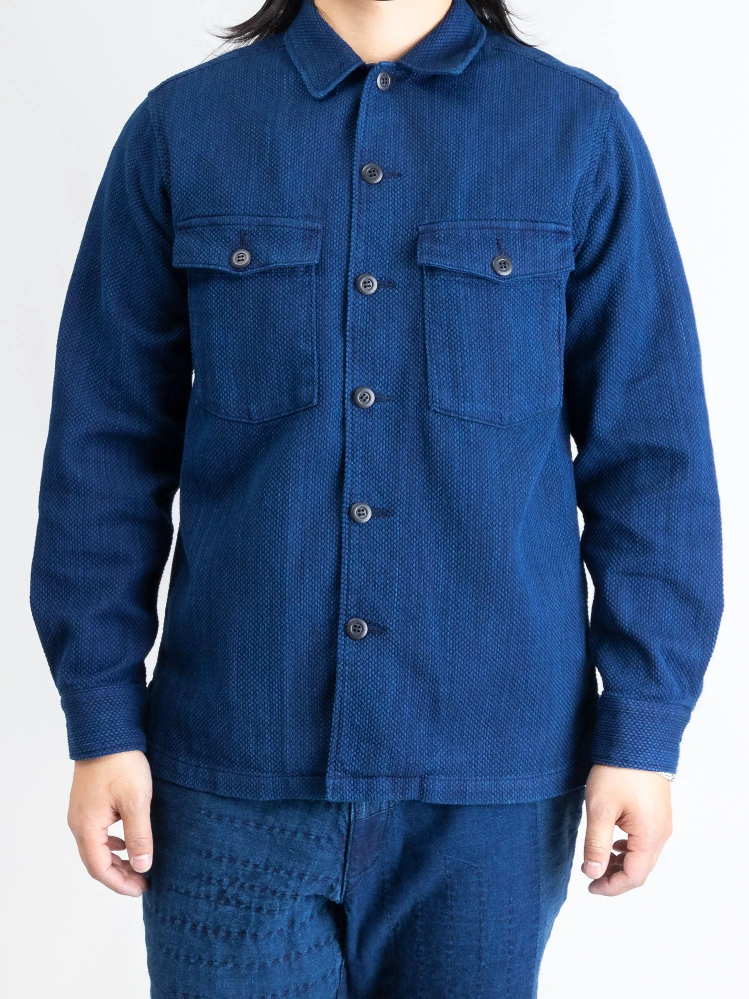 Yarn Dyed Sashiko Overshirt in Indigo