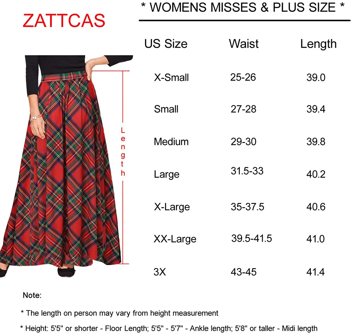 Zattcas Womens Buffalo Plaid High Elastic Waist Pleated Maxi Skirt with Pockets